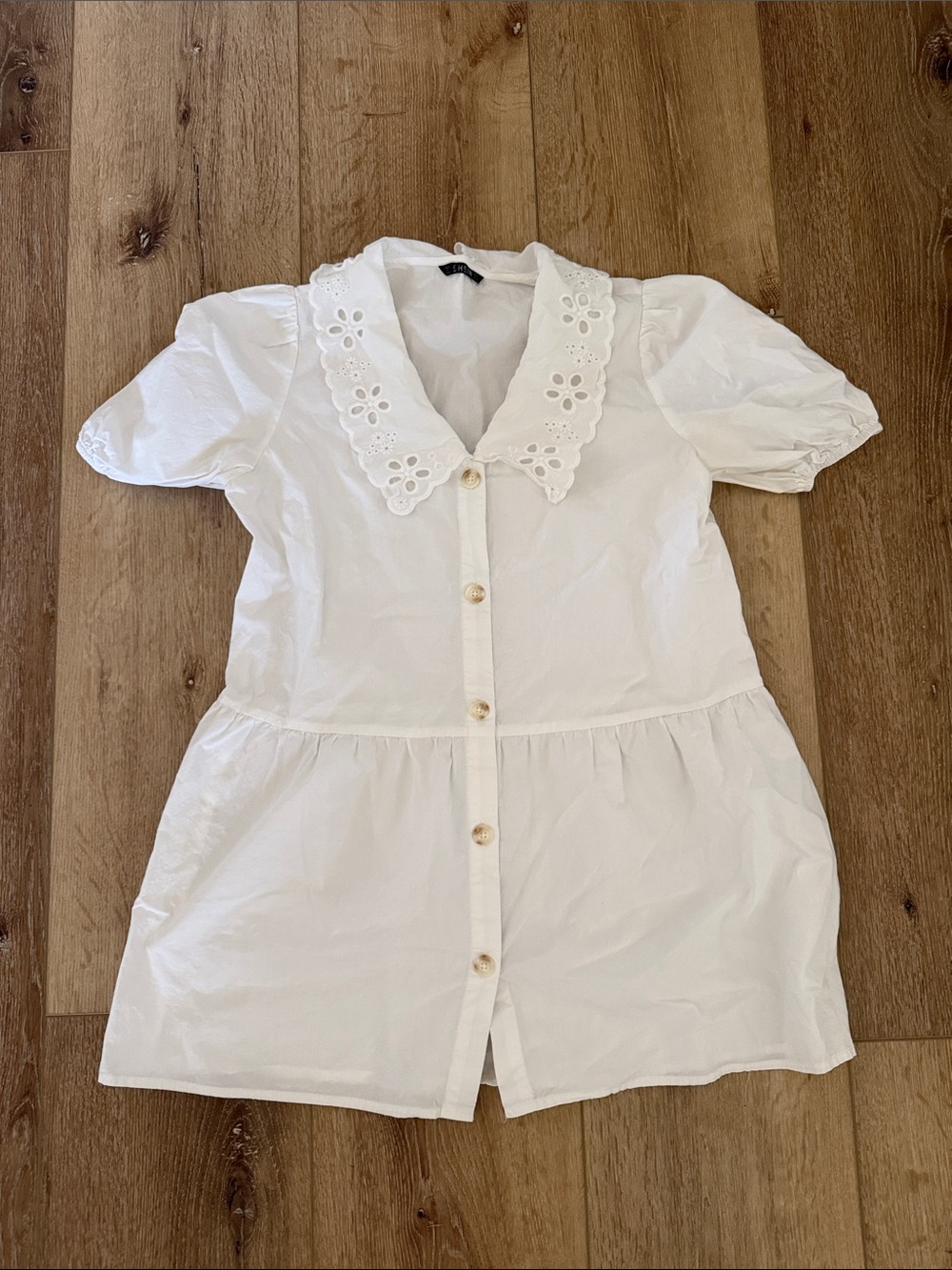 SHEIN | White Eyelet Peter Pan Collar Button-Front Dress | size S | Loose Fit
